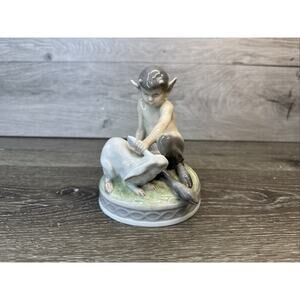 Retired Royal Copenhagen Porcelain Faun With Rabbit Figurine Christian Thomsen